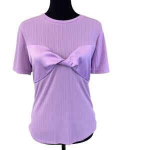 NEW NSR Purple Short Sleeve Silky Sateen Twist Front T-Shirt Size XL